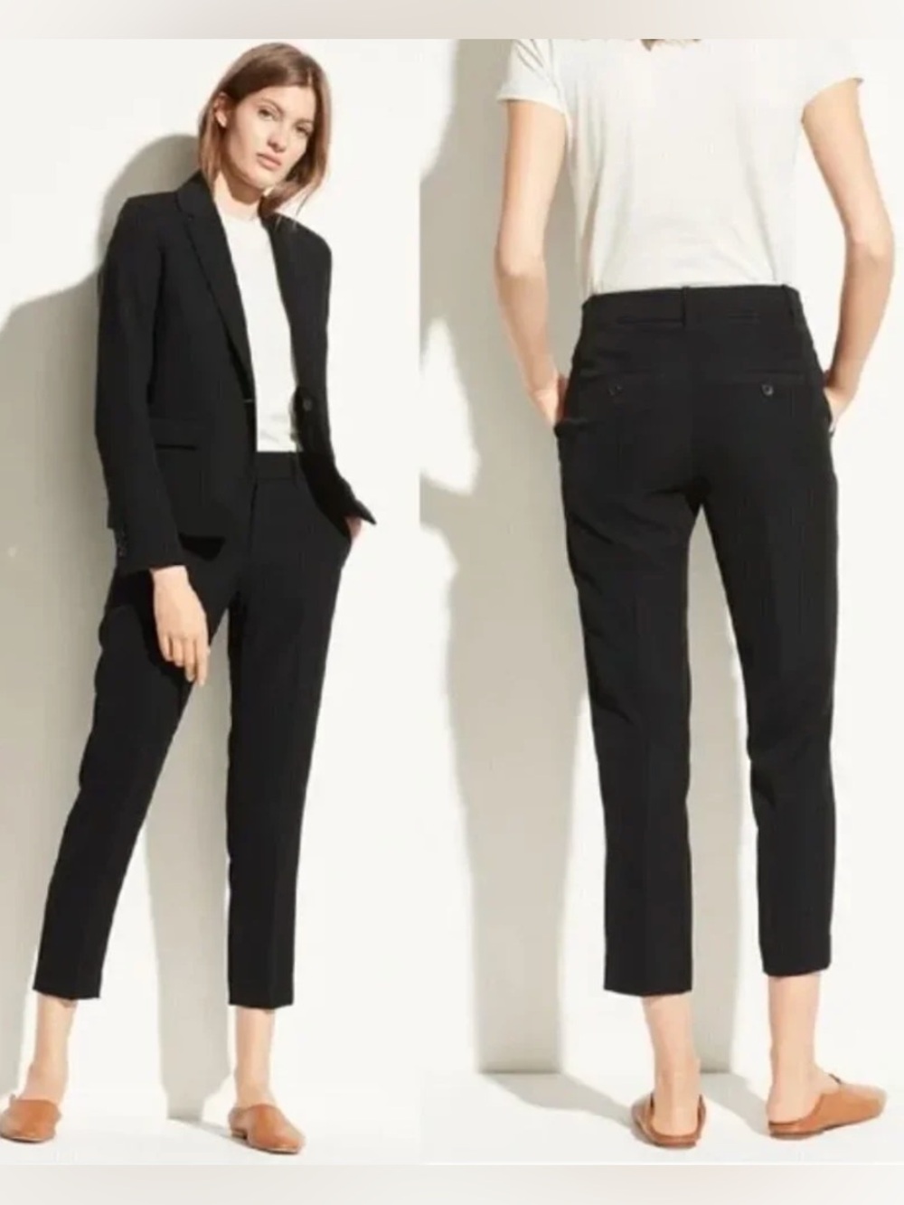 Vince Tapered Cropped Crepe Black Pocketed Trouser Pant Size 4